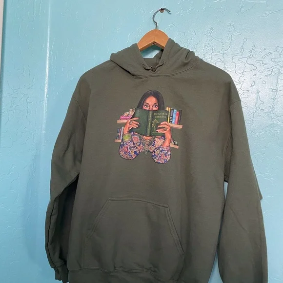 Books over bakwaas green hoodie size Medium - Picture 3 of 10